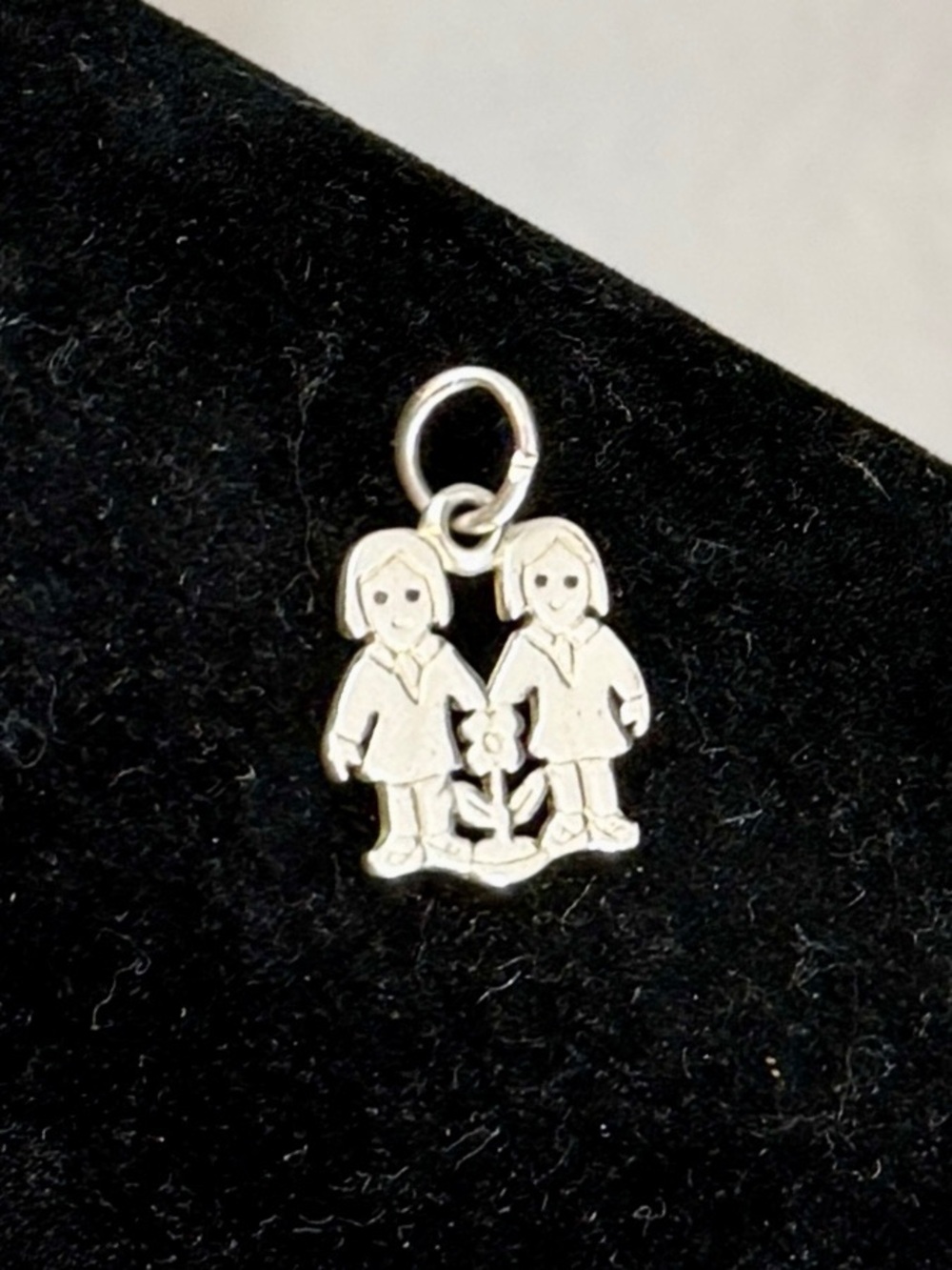 JAMES AVERY Vintage Sterling Silver Two Girls Daughters Flower Charm; RETIRED